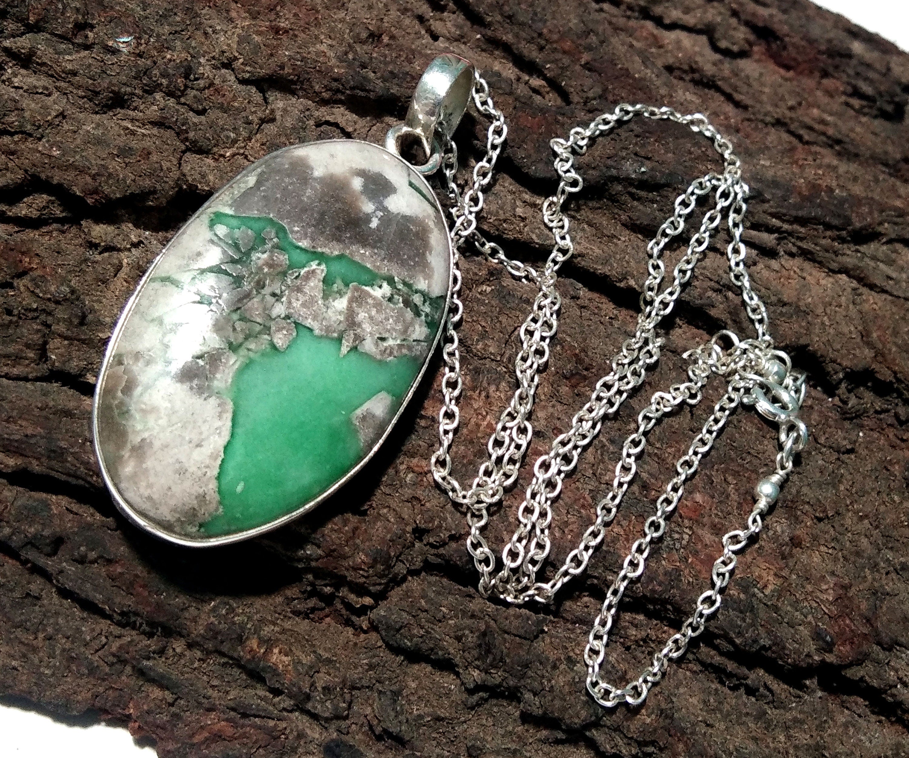 Variscite Stone Jewelry, 925Sterling Silver Pendant Chain Necklace, Beautiful Design Nice Color Variscite Stone Pendant For Gift Girls/Women